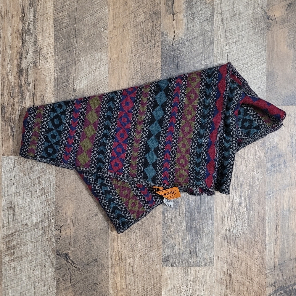 Vintage Wool Missoni Scarf with Bold Geometric Knit Design